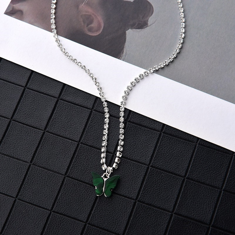 Colorful And Dazzling Acrylic Rhinestone Butterfly Necklace