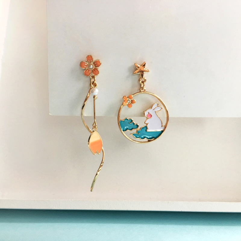 Daily Wear Loli Style Fashion Asymmetrical Rabbit Flower Earrings
