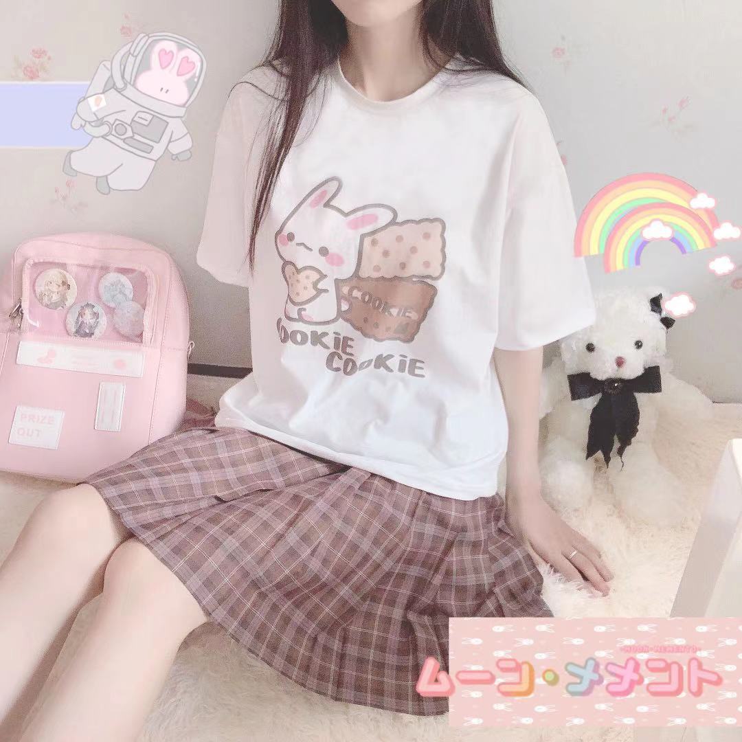 New Cute Harajuku Style Cartoon Print Short-Sleeved T-Shirt Female Loose Casual Student Top