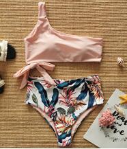 European And American Swimsuit Print One-Shoulder Sexy