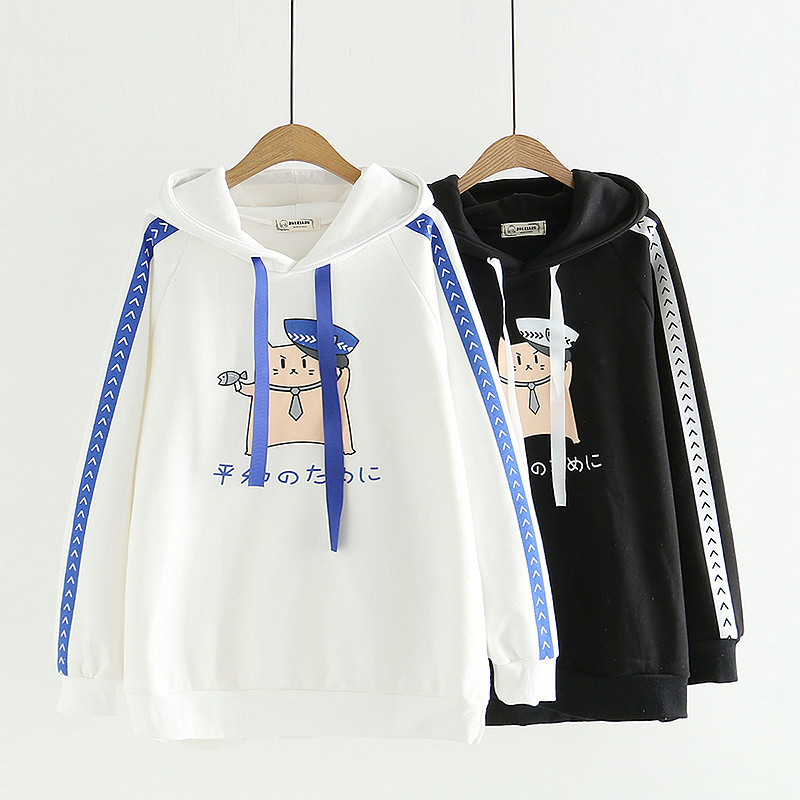 Loose Police Cat All-match Hooded Girl Jacket