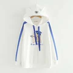 Loose Police Cat All-match Hooded Girl Jacket - White - View 1