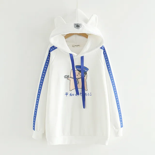 Loose Police Cat All match Hooded Girl Jacket White - Shop at LoveMi