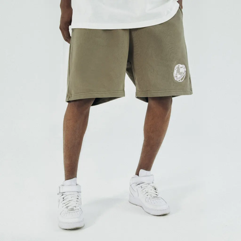 Embroidered Black And Green Loose Casual Shorts