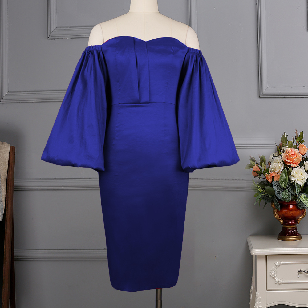 Sexy Tube Top Strapless Lantern Sleeves High Waist Plus Size Slim Party Dress