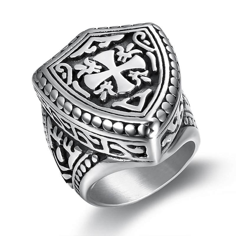 Stainless Steel Cross Carved Shape Ring