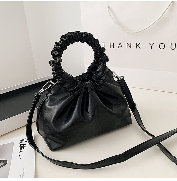Pleated Single shoulder Messenger Bag Bucket Bag Black - Shop at LoveMi