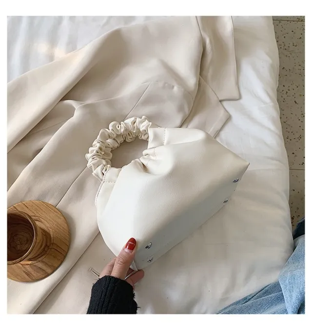 Pleated Single shoulder Messenger Bag Bucket Bag White - Shop at LoveMi