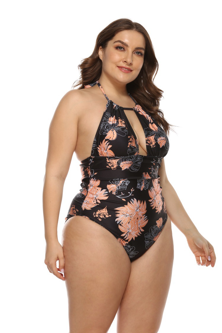 New Plus Size Swimsuit Women's Digital Printing And Belly Slim Sexy Deep V One-piece Bikini