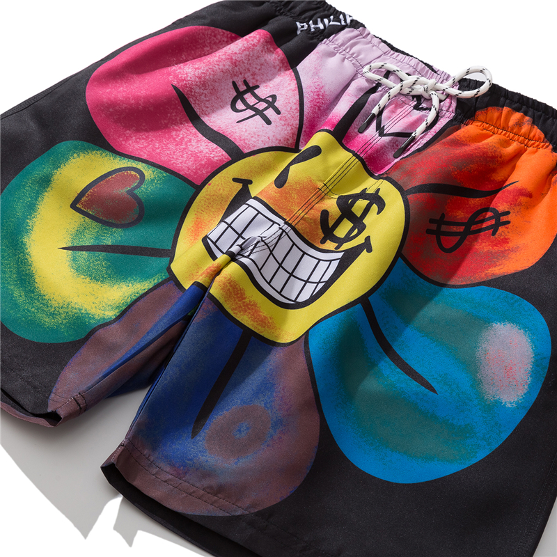 Evil Funny Face Color Flowers Quick-drying Shorts Men's Lined Swimming Shorts