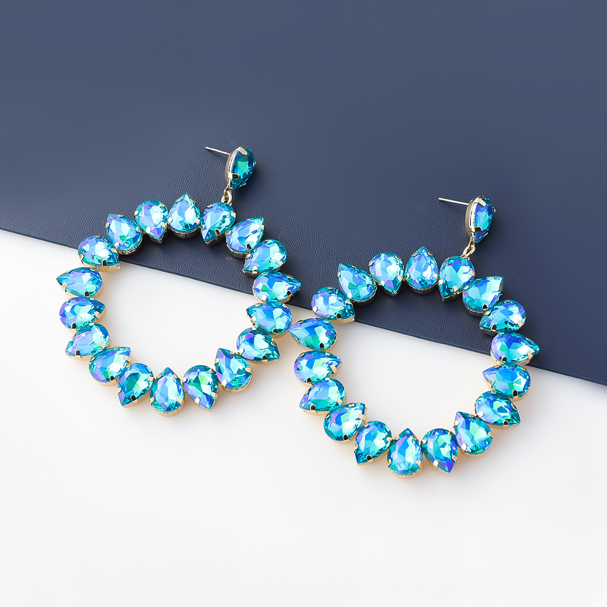 Multilayer Drop-shaped Glass Diamond Round Earrings