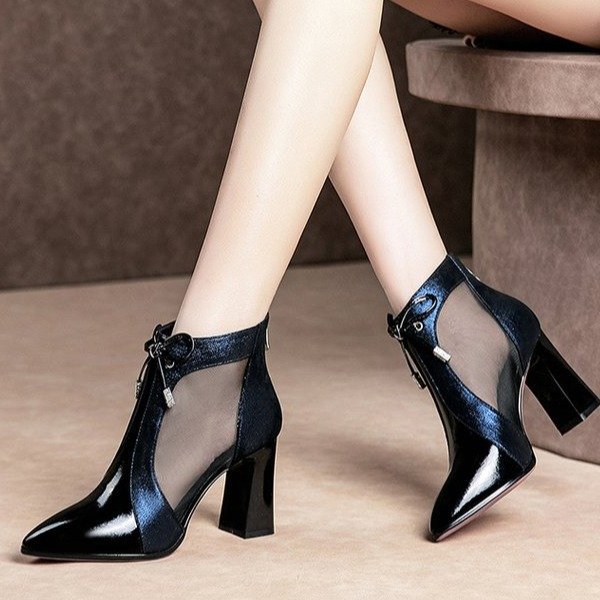 Hollow Thick Heel Color Matching Women'S Sandals