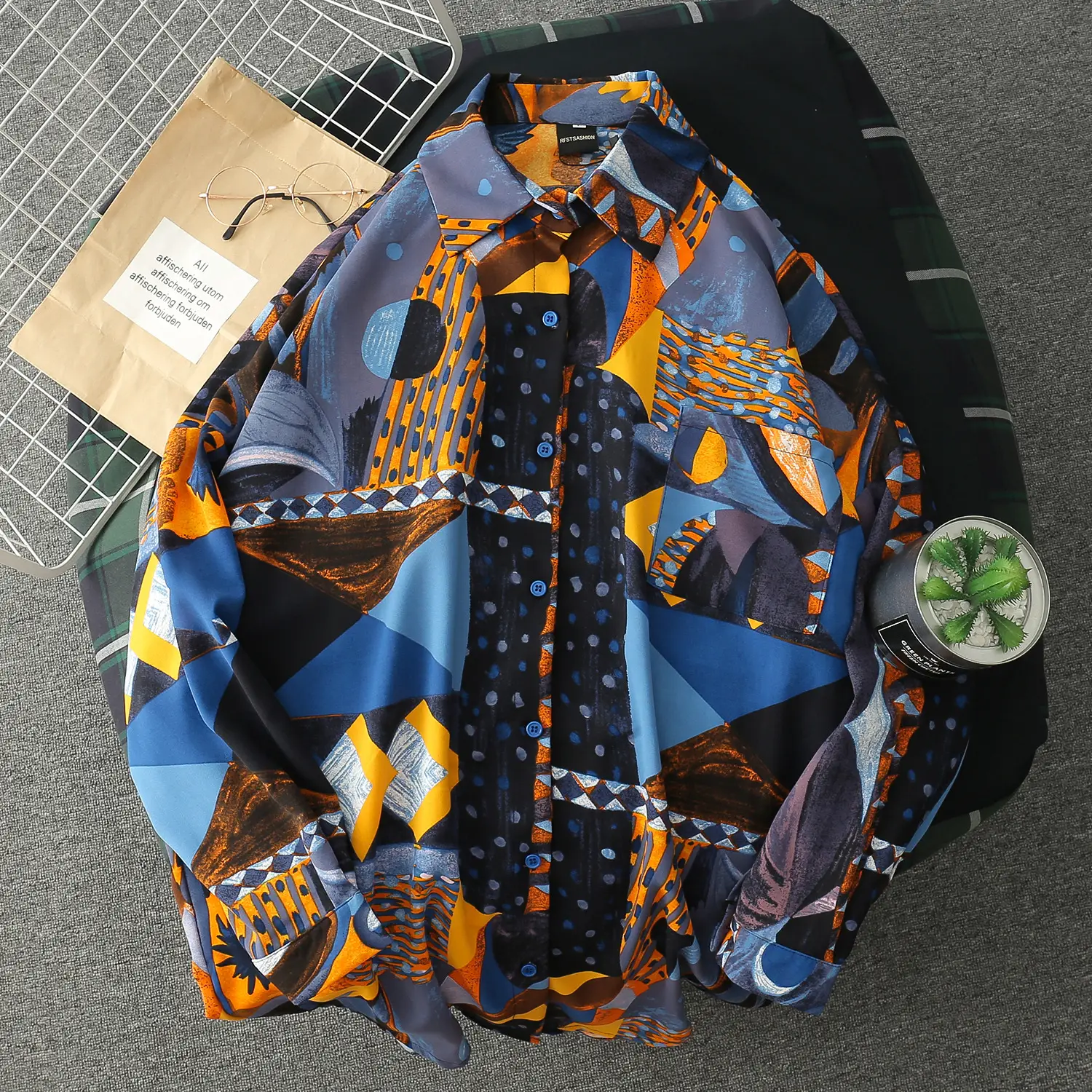 Printed Long-Sleeved Shirt Japanese Retro Loose Floral Shirt Men