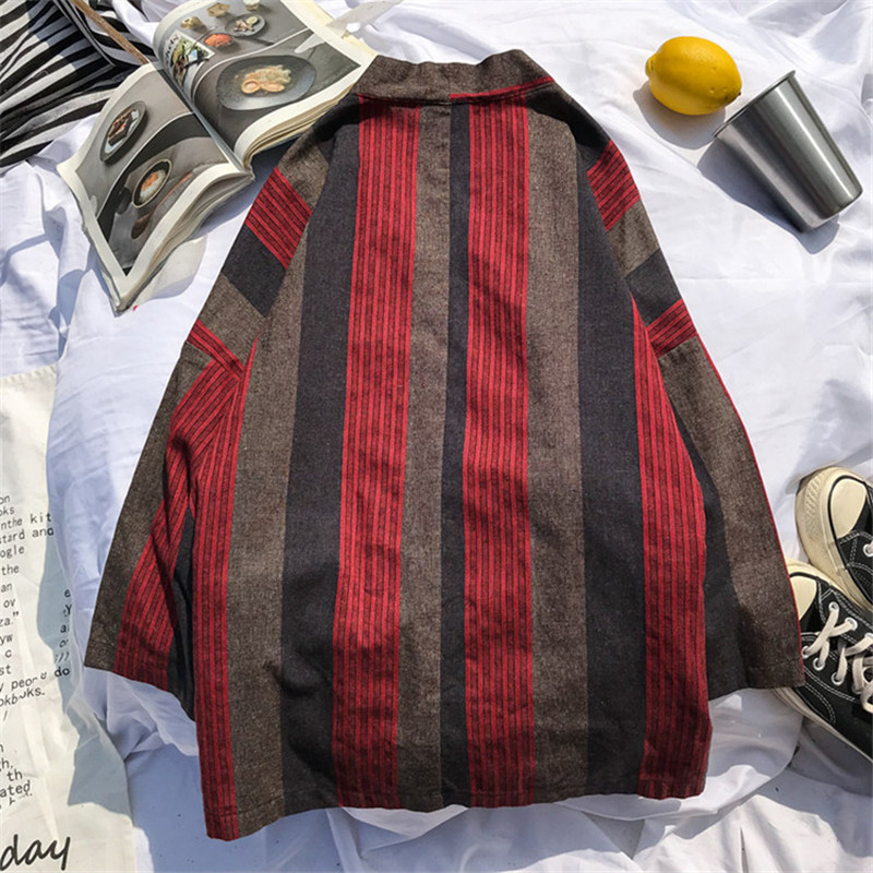 Japanese Road Robe And Kimono Harajuku Style Casual Cardigan With Loose Stripes