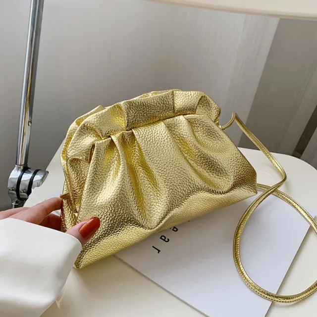 New Net Celebrity The Same Cloud Bag Silver Bag Shoulder And Armpit Dumpling Bag Gold - Shop at LoveMi
