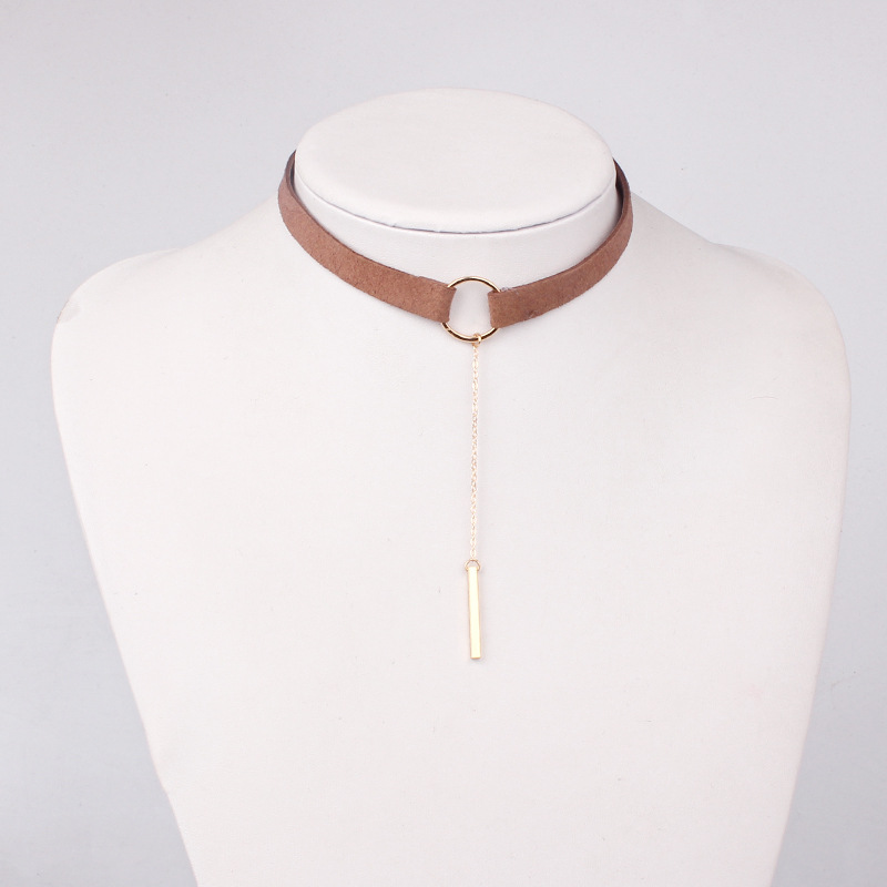 Leather Necklace Necklace Gold Color Pendant Collar Necklace For Girls Brown Gold - Shop at LoveMi