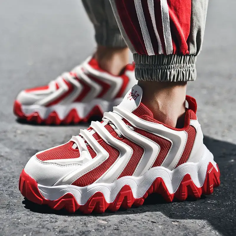 Red New Sponge Cake Old Shoes Men'S Net Surface Breathable Thick Bottom Increased Casual Men'S Shoes