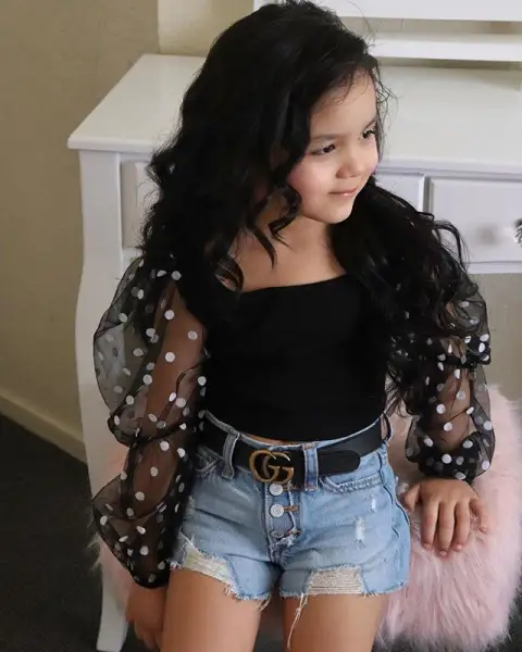 Children'S Clothing Cotton Dot Mesh Sleeves Striped Top Ripped