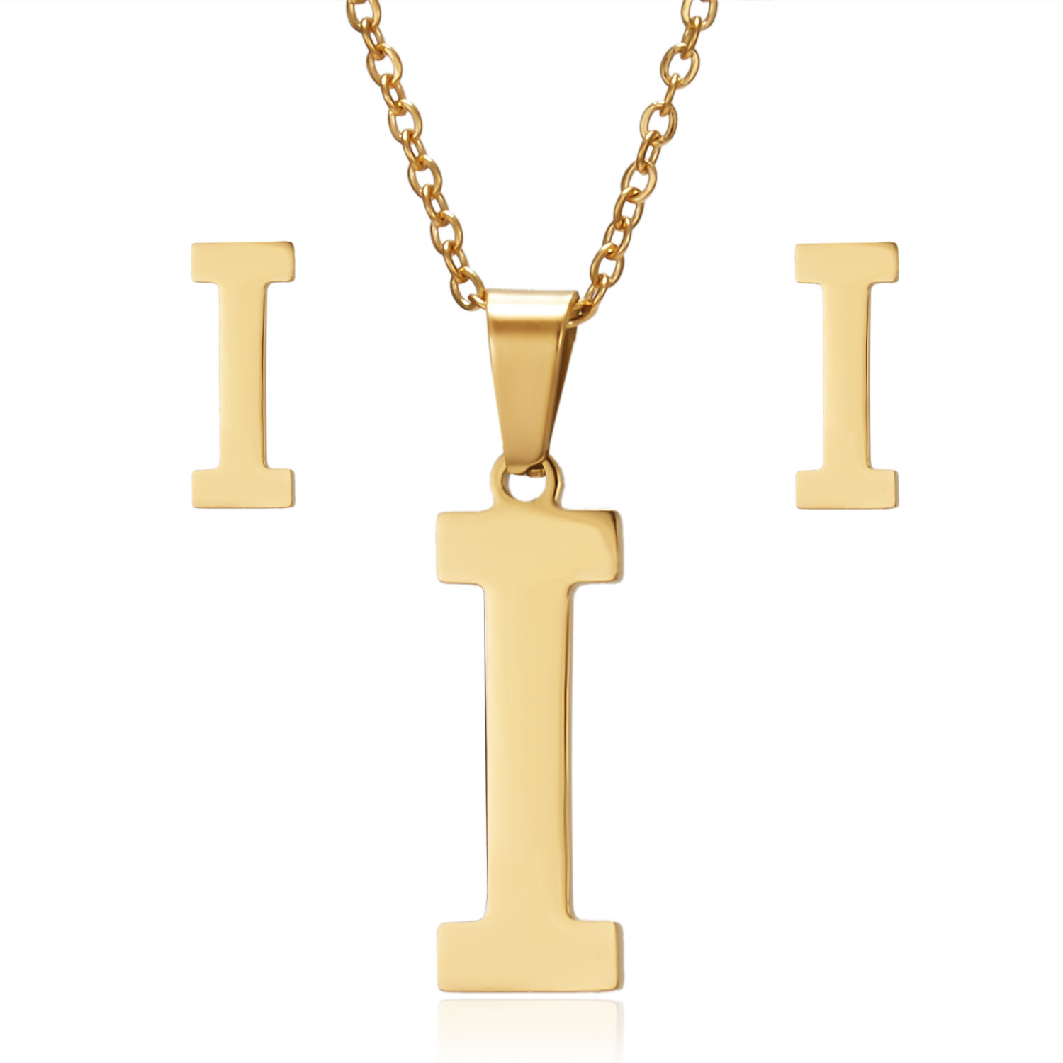 Amazon Cross-Border European And American Hot-Selling Stainless Steel Letter Necklace Earring Set Manufacturers Spot Wholesale