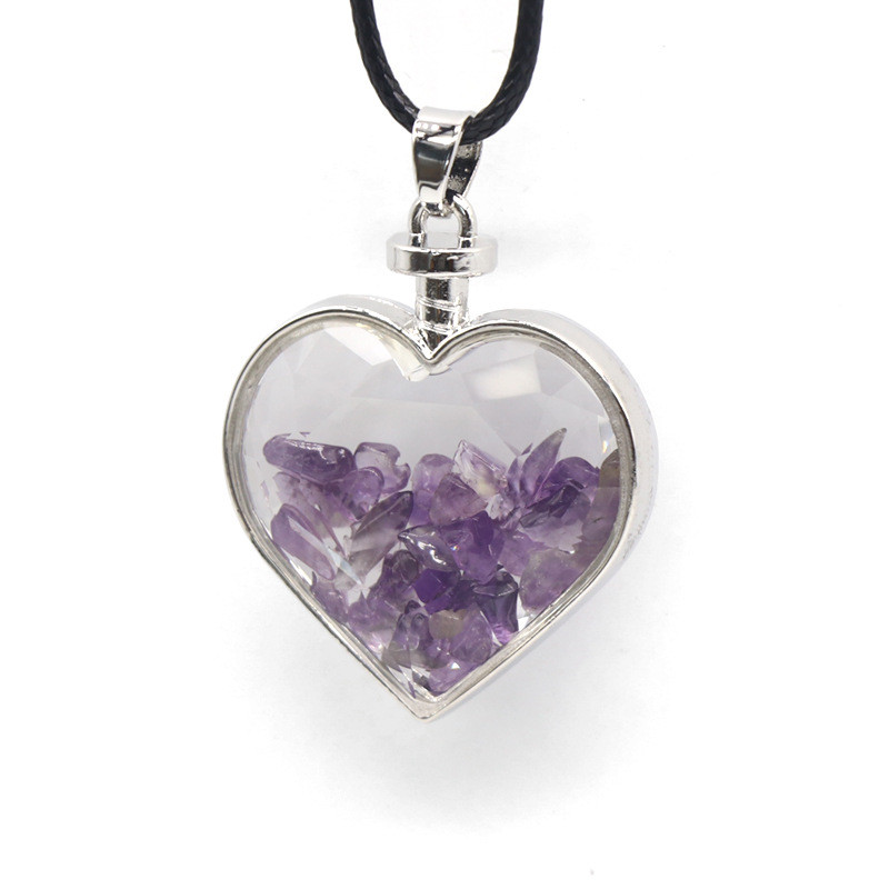 Stone Stone Polished Tourmaline Aquamarine Garnet Powder Crystal Heart-Shaped Leather Necklace
