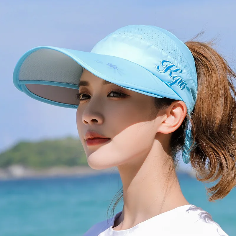 Sun Hat Summer Big Along The Anti-Ultraviolet Sun Hat Biking Sun Protection Sun Hat Outdoor Hollow Top Hat - Blue