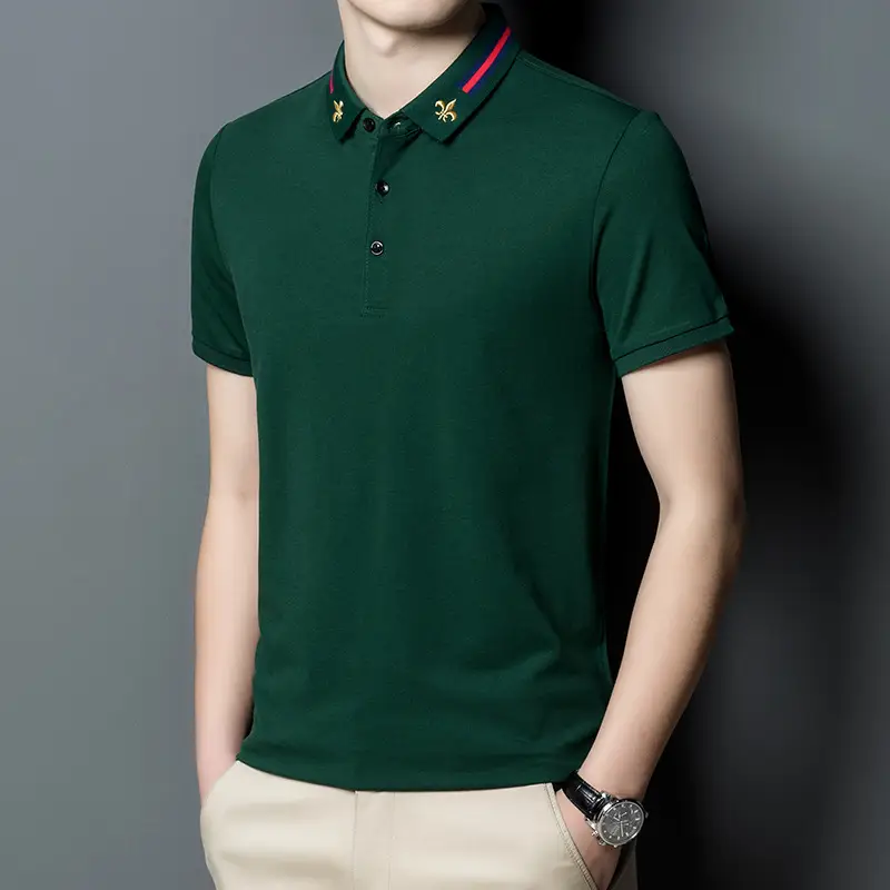 Summer New Men's Short-sleeved T-shirt Young And Middle-aged Fashion Pure Color Lapel Loose Trendy Compassionate Men's Clothing