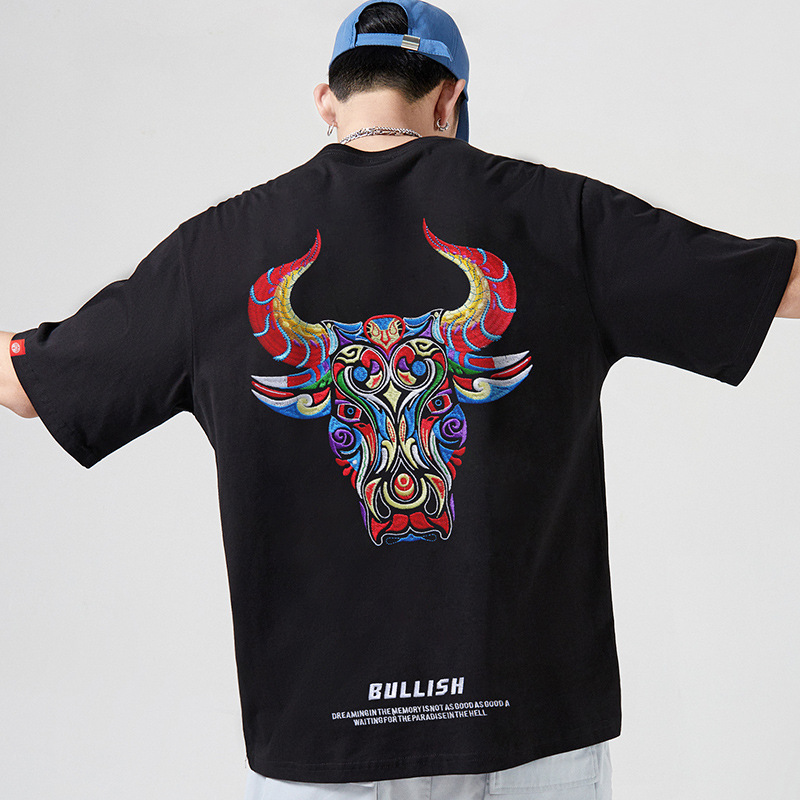 Year Of The Ox Short-sleeved Men's Loose Embroidery — image 1