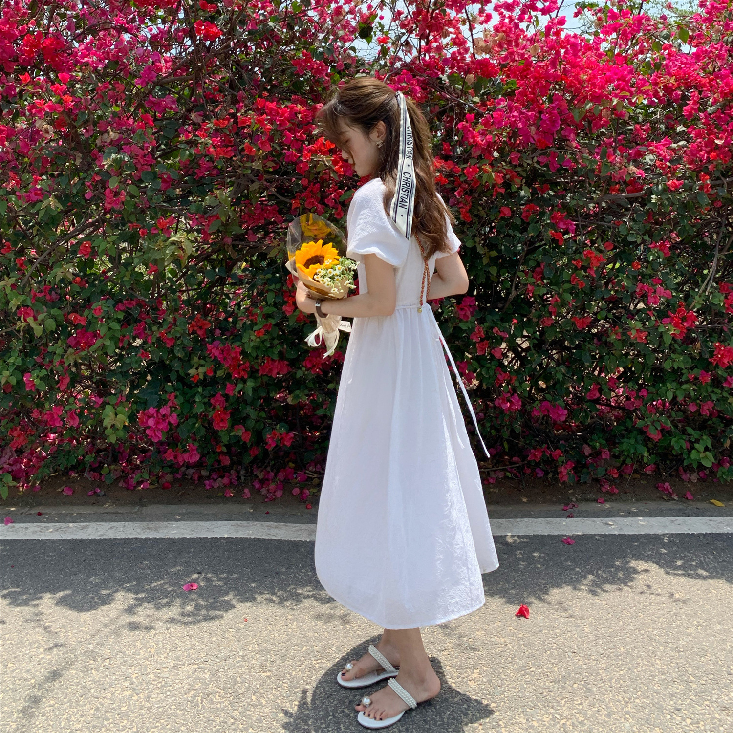 Puff Sleeve Blue Dress Women's Summer New French Gentle Wind Small Fairy Temperament Long Skirt