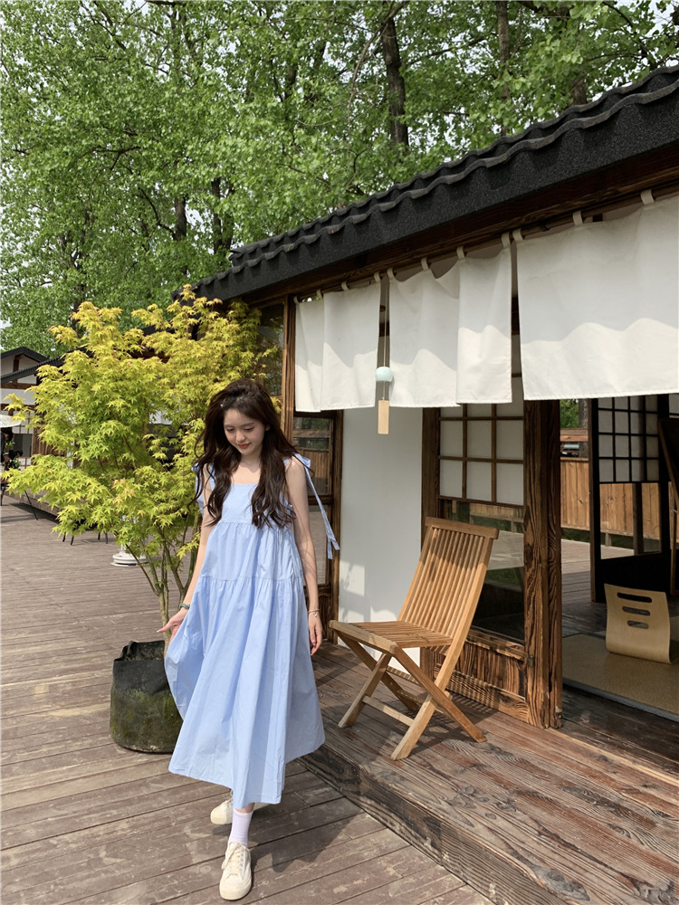 French Gentle Wind Fairy Skirt Lace-up Bow-knot Temperament Suspender Dress