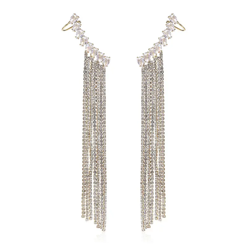 Zircon Earrings Exaggerated Tassel