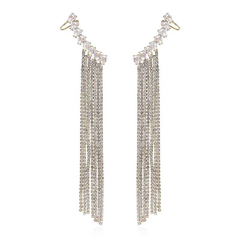 Zircon Earrings Exaggerated Tassel
