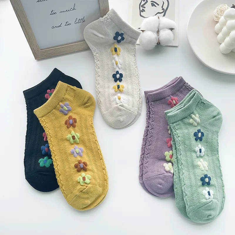 Retro Socks Shallow Mouth Flower Women