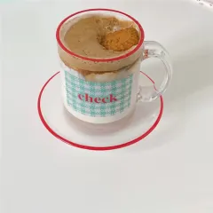Plaid English Letters Printed Glass Cup And Saucer - View 1