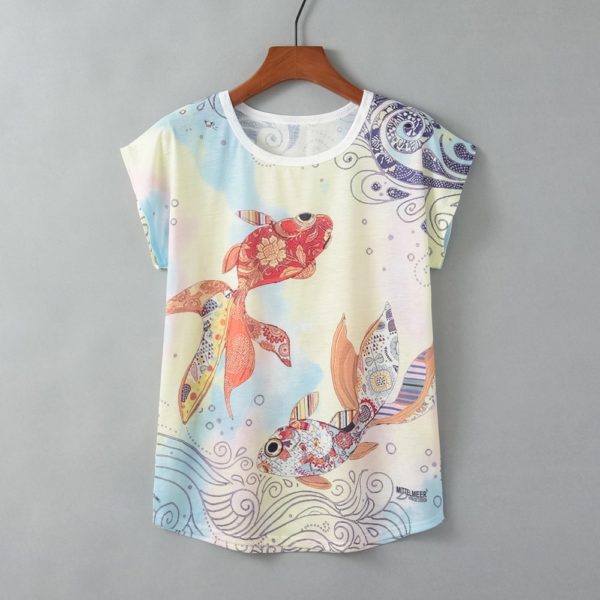 Title 14, Turtle Print Round Neck Short Sleeve Women