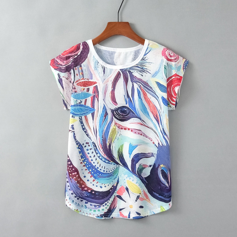 Title 17, Turtle Print Round Neck Short Sleeve Women