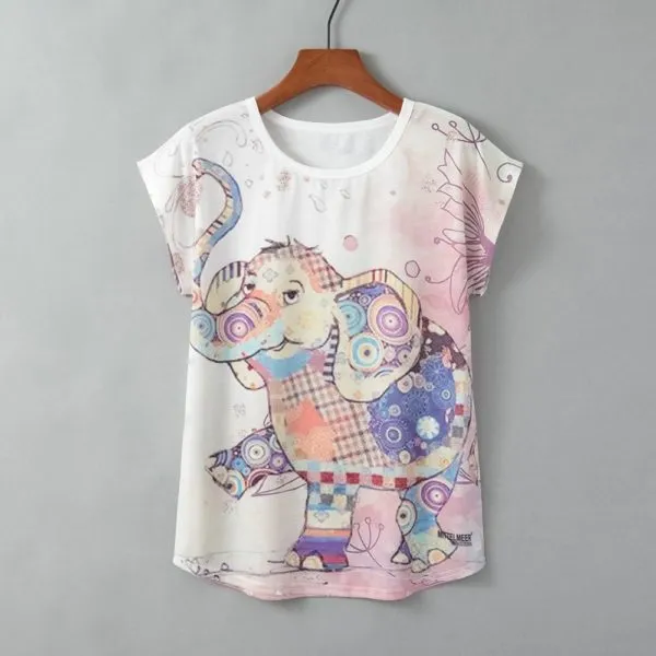 Turtle Print Round Neck Short Sleeve Women G - Shop at LoveMi