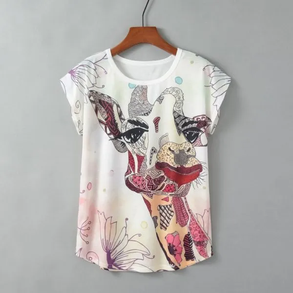 Turtle Print Round Neck Short Sleeve Women J - Shop at LoveMi