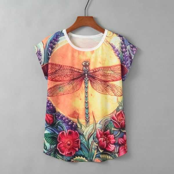 Turtle Print Round Neck Short Sleeve Women
