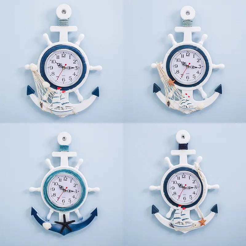 Mediterranean Style Blue and White Ship Rudder Helmsman Anchor