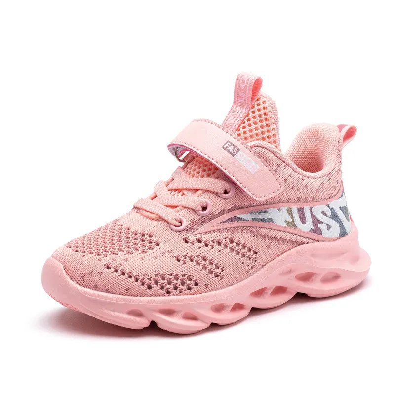 Flying Knit Hollow Breathable Single Net Sneakers - Pink