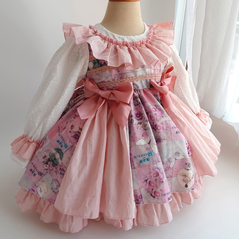 Girls Long Sleeve Dress Lolita Baby Girl Princess Dress Spanish Palace Retro Dress