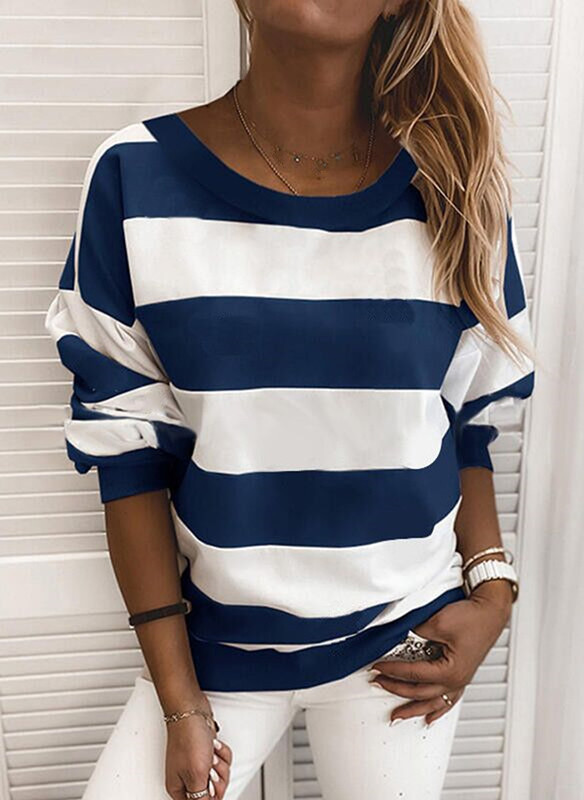 Title 8, Striped Printed Long Sleeve Top Loose Sweatshirt