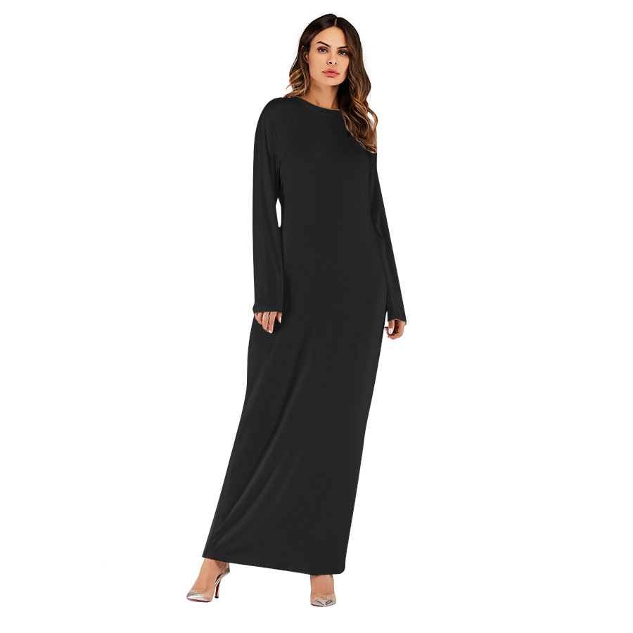Arabian Solid Color Modal Cotton Long-sleeved Dress