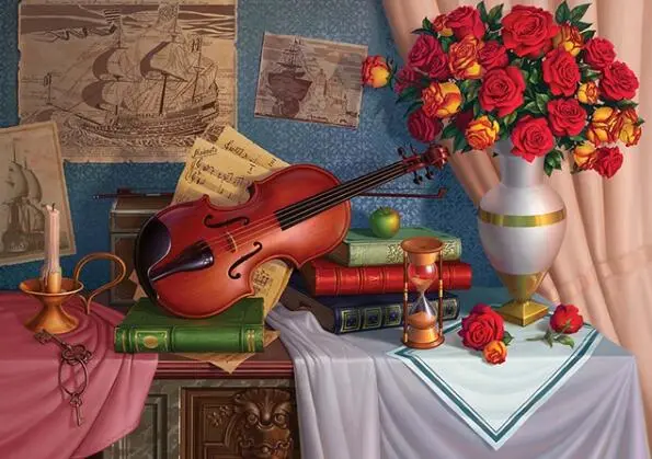 Still Life With Roses & Violin DIY Paint By Number Kit Colorful - Shop at LoveMi