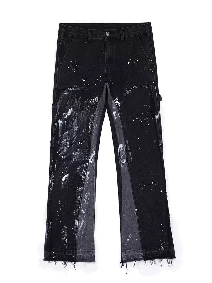BONELESS Stitching, Deconstruction, Washing Water And Ink, Denim Trousers, Layered Looseness, Retro VIBE Style Flared Pants