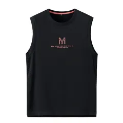 Sleeveless Short-sleeved T-shirt Loose Waistcoat Sports Fitness Vest Pure Cotton Ins Wild Vest - Black - View 1