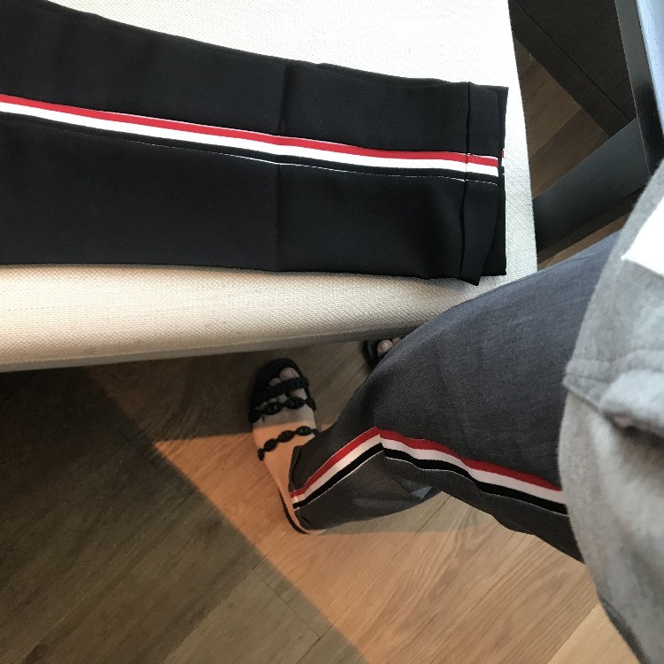 Cropped Trousers Red White And Blue Webbing Slim-fit Trousers