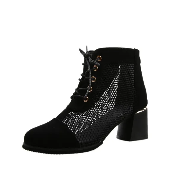 Long Tube Hollow Roman Sandals And Net Boots Black - Shop at LoveMi