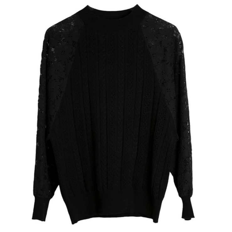 Lace Stitching Hollow Sleeve Cable Knit Sweater