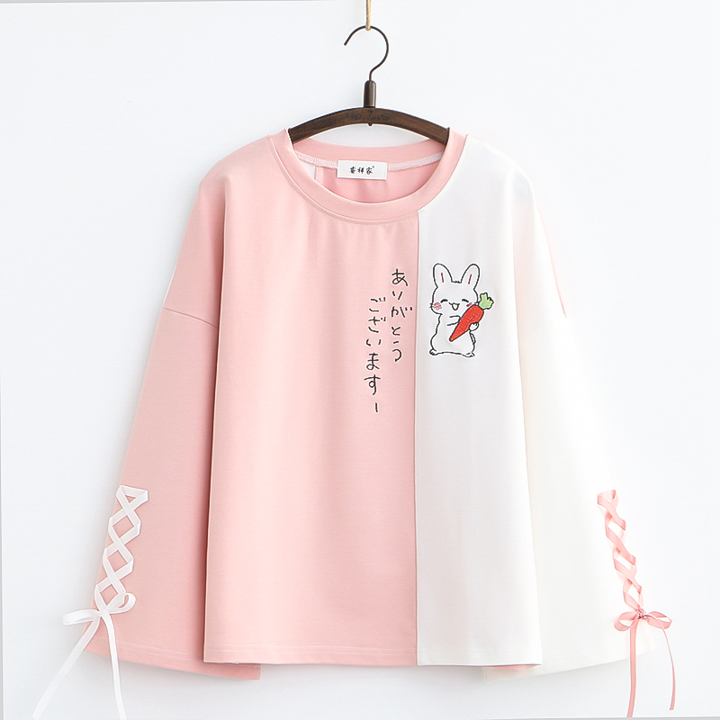 Cute Rabbit Embroidered Five-point Sleeve T-shirt